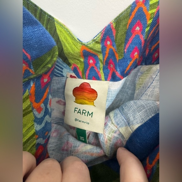 FARM RIO XS Mini Wrap Dress Blue Macaw Print 100% linen Super Cute! - Picture 5 of 10